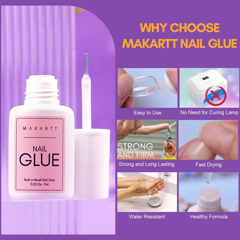 Makartt Nail Dehydrator 10ML Nail Glue 7ML and Nail Glue Remover 10ML Set, Acid Free Primer Glue and Debonder All in One Supplies Kit for Press on Nails Fake Nails Application, Easy Manicure at Home