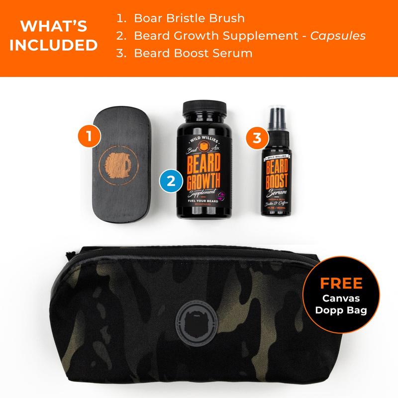 Fuel Your Beard Kit with Beard Boost Serum, Growth Supplement, Capsules, Boar Bristle Brush, and Edge Tool - Hair Care