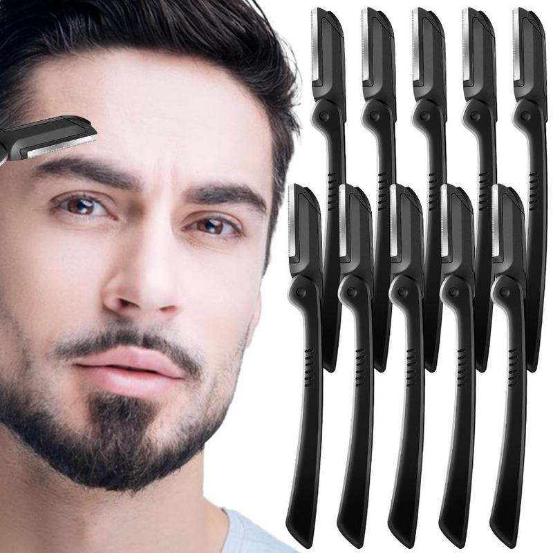 Men's Facial Folding Dermaplane Razor, 10pcs Men's Eyebrow and Facial Folding Razor, Men's Facial Epilator, Women's Eyebrow and Facial Folding Razor, Christmas Gift