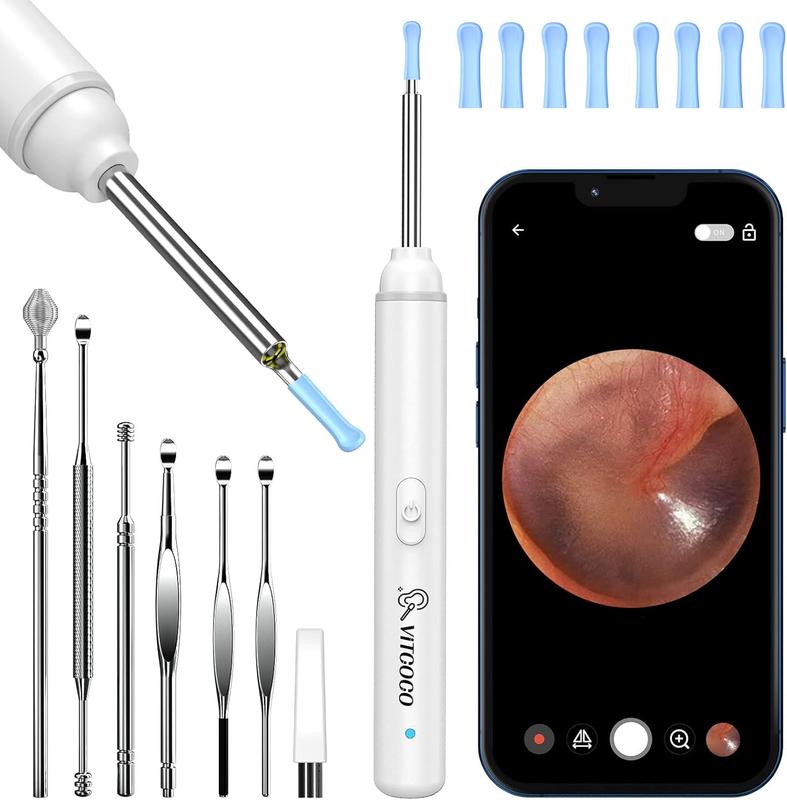 Ear Wax Removal Tool, VITCOCO Ear Cleaner with 1920P HD Camera, Earwax Remover with 8 Pcs Ear Set, Otoscope with 6 LED Lights, Ear Wax Removal Kits for iPhone, iPad, Android Phones