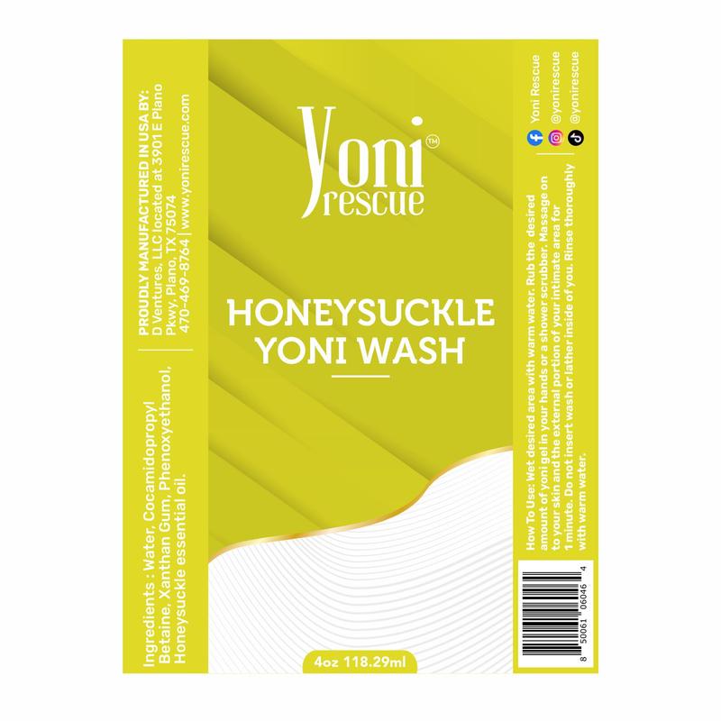 Honeysuckle Yoni Wash, 4oz, Daily use  gel based Wash, Reduce Odor, balance pH level, antibacterial , increase comfort by Yoni Rescue intimatewash for