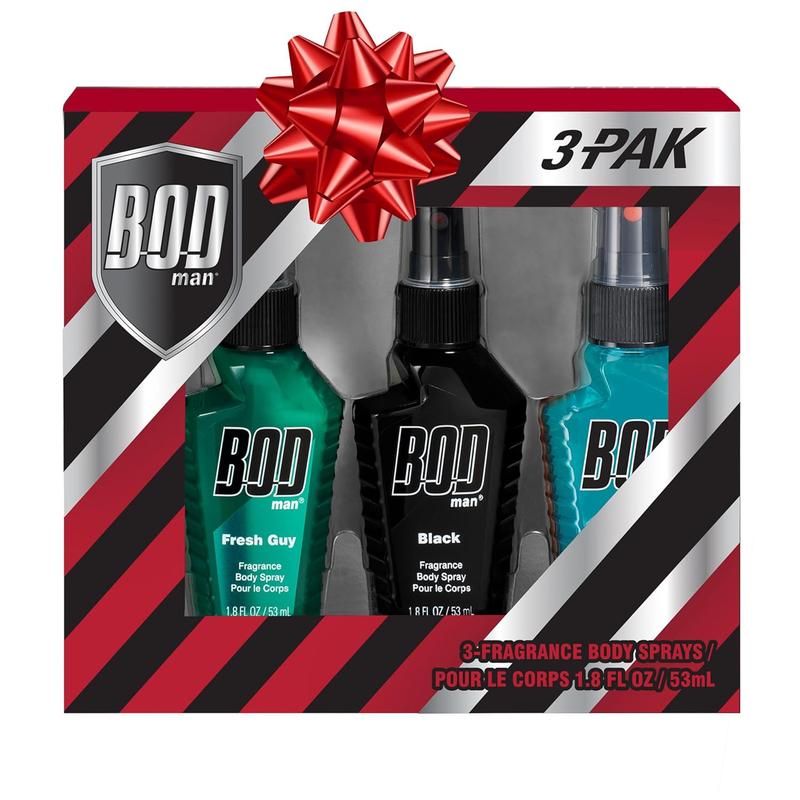 BOD Man Body Spray Holiday Gift Set - 3 Piece Variety Sampler (Black, Fresh Guy, Blue Surf)