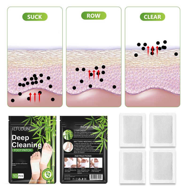 Sefudun Deep Cleansing Foot Patch, 10pcs box Bamboo Charcoal Foot Pads, Relieve Stress, Improve Sleep & Relaxation-Exfoliating Foot Mask