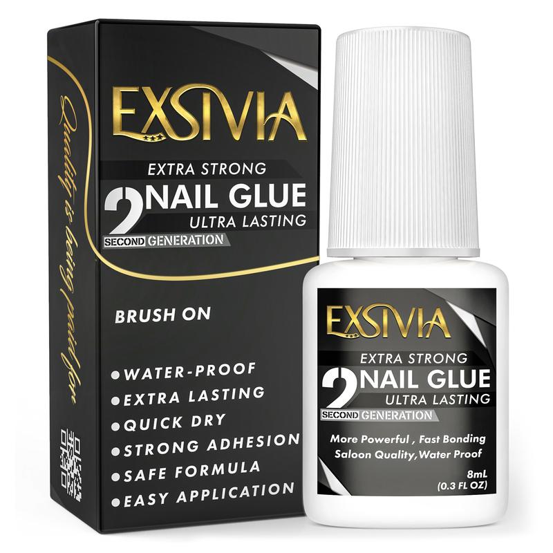 2nd Generation Super Strong Nail Glue - Salon Quality, Extra Strength for Acrylic, Press-On, Fake Nails, No Dehydrator and Primer Needed - 8ml