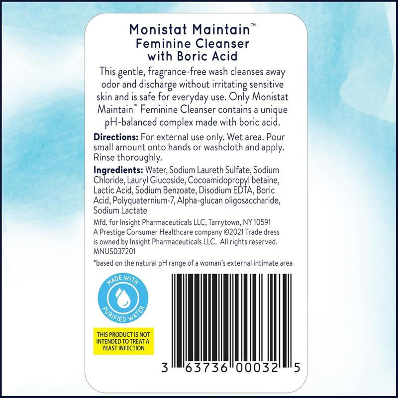 Monistat Boric Acid Feminine Cleanser, Fragrance Free Feminine Wash, 10 Fl Oz, 1 Pack - Comfort