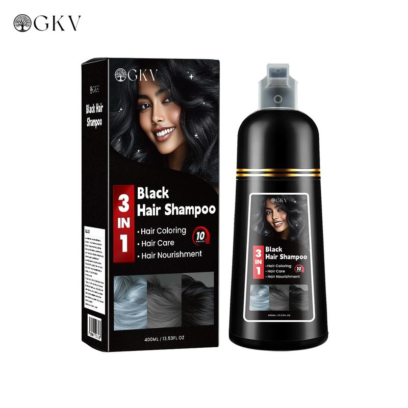 GKV-Hair dye Shampoo, Quick hair dye,hair care,Fruity aroma-Black & Brown-3-In-1 Color–Plant extracts-Long Lasting–400 Ml