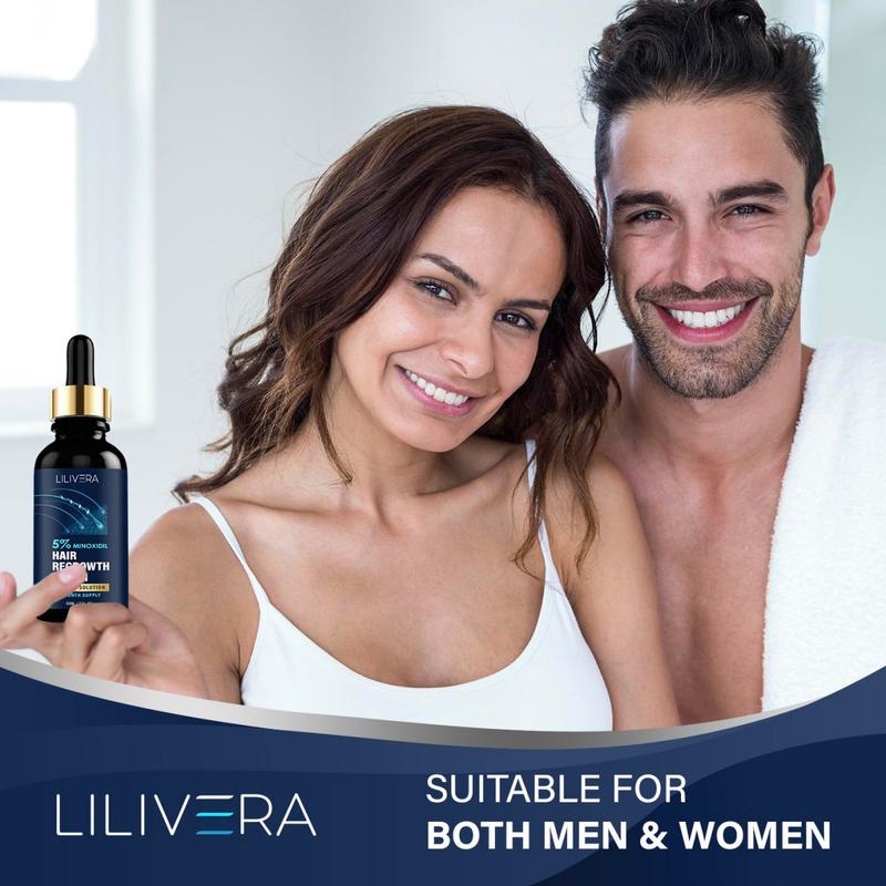 Lilivera 5% Minoxidil for Men and Women kit (within 1 box),  Hair Growth Serum with tool-  with Biotin - Topical Serum for Scalp Hair Loss