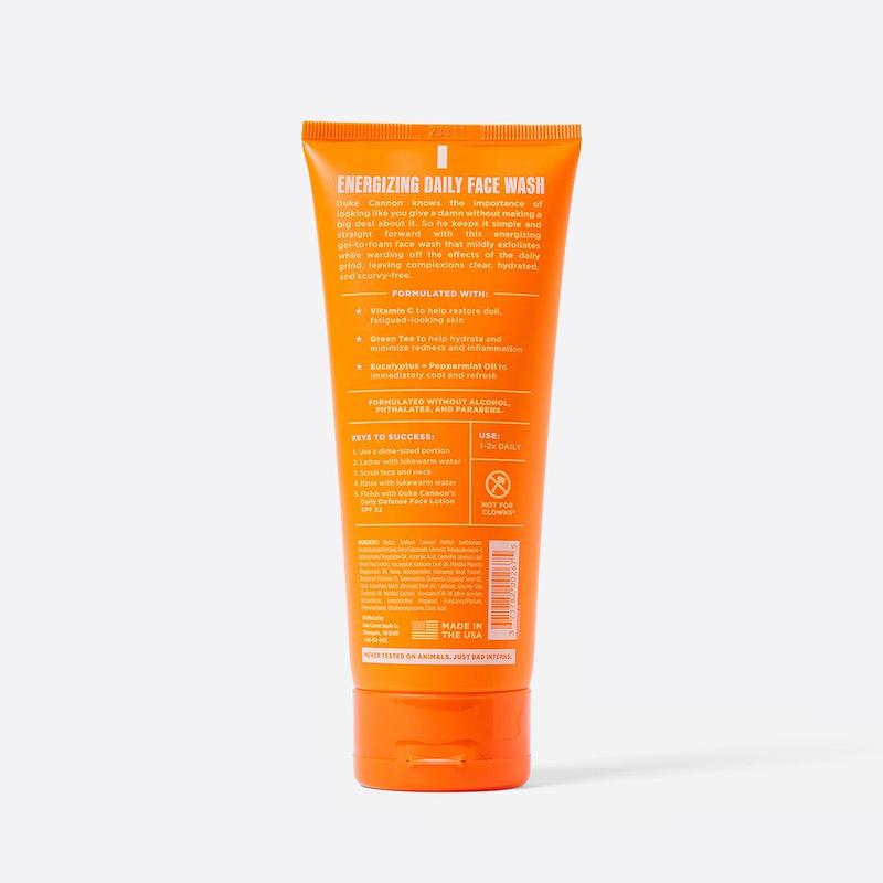 Duke Cannon Supply Co, Energizing Gel-to-Foam Face Wash for Men - 6oz, Exfoliates, Hydrates, Formulated with Vitamin C, Caffeine and Green Tea.