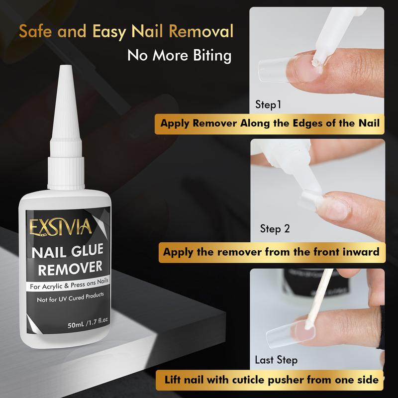 Nail Remover for Press On Nails, Acrylic Nails & Glue On Nails - 50mL Non-Acetone, Gentle & Odorless Debonder Serum Nail glue remover. 50ml