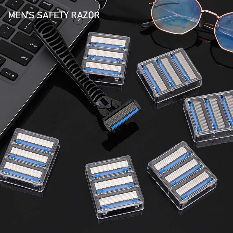 19 Razor Blades Refills for Men's Safety Razor Blades, Reusable Face Cleansing Care Tool razor handle manual razor straight razor men s five bladerazor safety razor Manual Beard Safety Razor with 5 Layer Blades Manual Safety