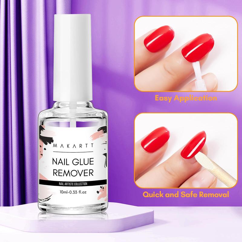 Makartt Nail Dehydrator 10ML Nail Glue 7ML and Nail Glue Remover 10ML Set, Acid Free Primer Glue and Debonder All in One Supplies Kit for Press on Nails Fake Nails Application, Easy Manicure at Home