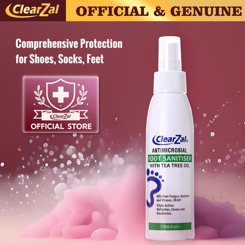 ClearZal Foot Sanitizer Spray with Tea Tree Oil, 4-Ounce Bottle,Shoe Deodorizer & Foot Odor Eliminator Spray,Prevents Embarrasing Odors From Returning,Foot Spray and Shoe Odor Eliminator,Contains natural tea tree oil and aloe vera [YW]