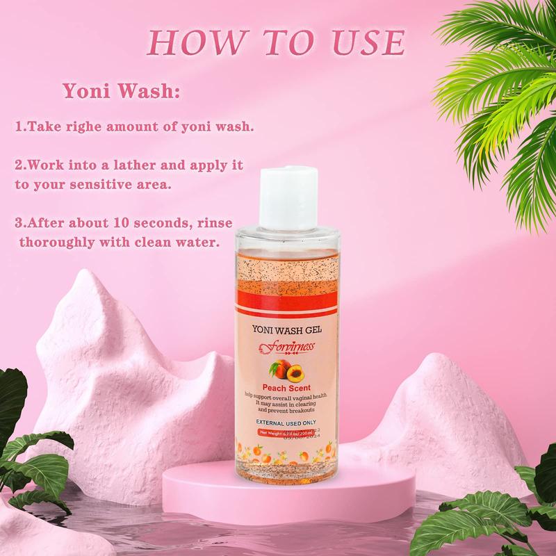 Feminine Wash pH Balance with Coconut Oil and Aloe Vera Extract, Peach Yoni Wash, 6.7 fl.oz - Comfort, Aloevera