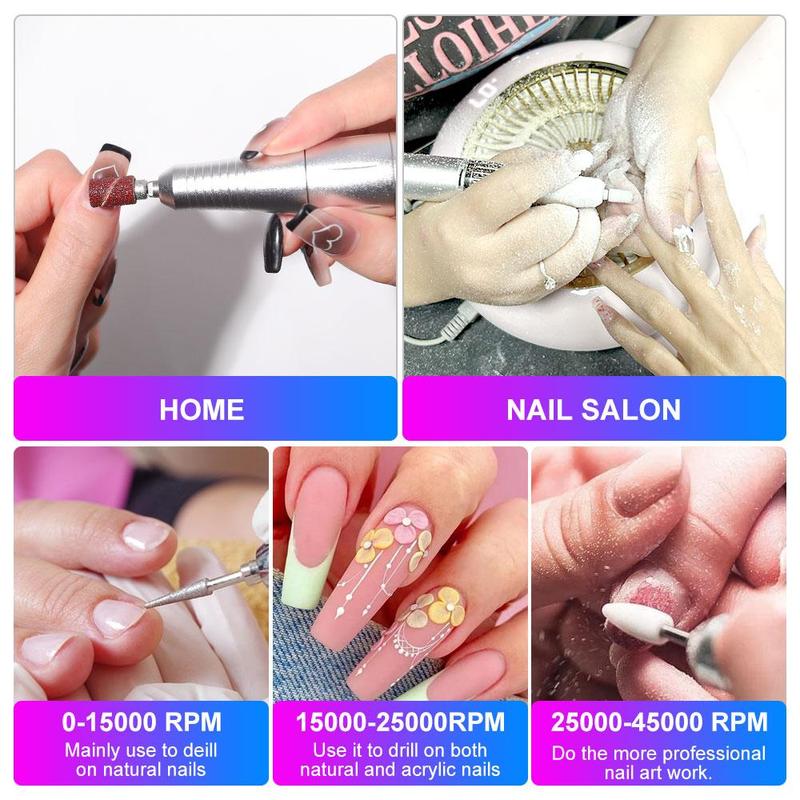 Portable Nail Drill Machine, 1 Box Electric Rechargeable Nail File & Nail Drill Bits, Professional Manicure Tool for Home & Salon Use