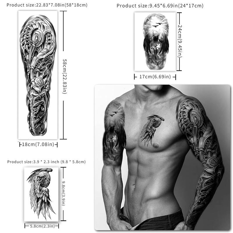 46 sheets  Arm Skull Temporary  For Men Half Arm Shoulder Angel Tattoo for Ladies Fake Waterproof Wolf Lion Stone Tattoo Stickers For Adult or Kids