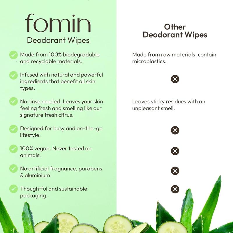 Deodorant Wipes - Cucumber Aloe - Eco-Friendly Mini Deodorant Wipe for Women, Travel Size Individually Wrapped Wipes, Anti Sweat & Armpit Deodorant Wipes for Sensitive Skin Body Care Plastic deodorant  wipes