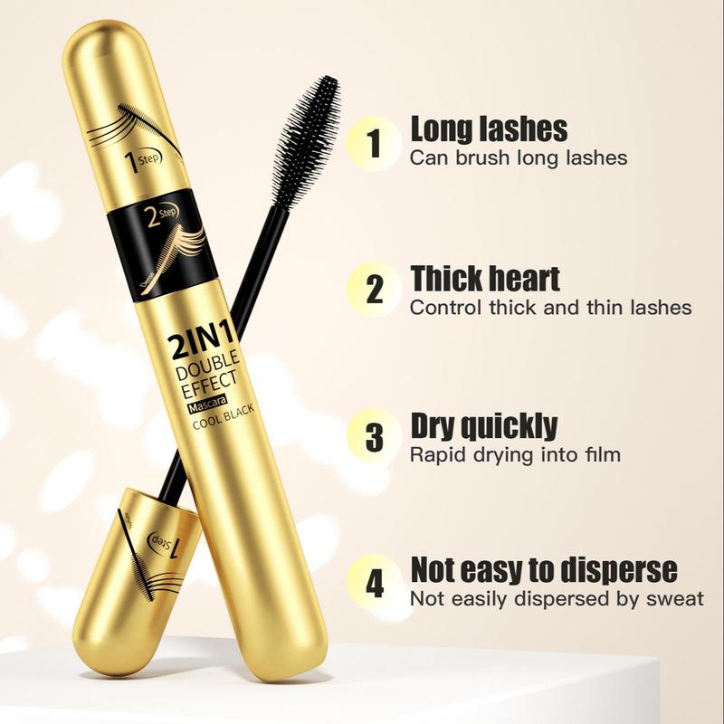 Waterproof Long Lasting Mascara, 1 Count 2 in 1 Natural Curl Eyelashes Mascara, Eyelashes Lengthening Volumizing Defining, Professional Eye Makeup Products