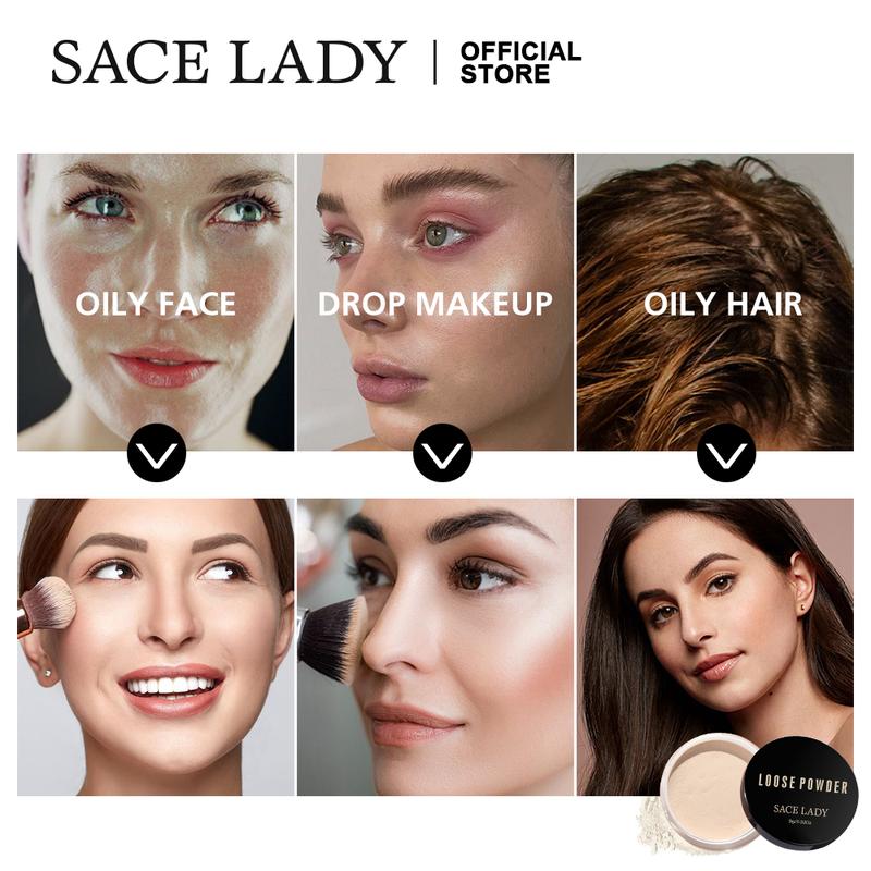 SACE LADY Oil-Control Face Powder Matte Waterproof Long-lasting Smooth Loose Setting Powder Makeup Brush Oil Control