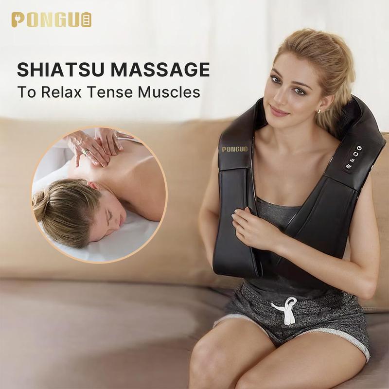 PONGUI Shiatsu Back Shoulder and Neck Massager with Heat, Electric Deep Tissue 4D Kneading Massage shoulder massager