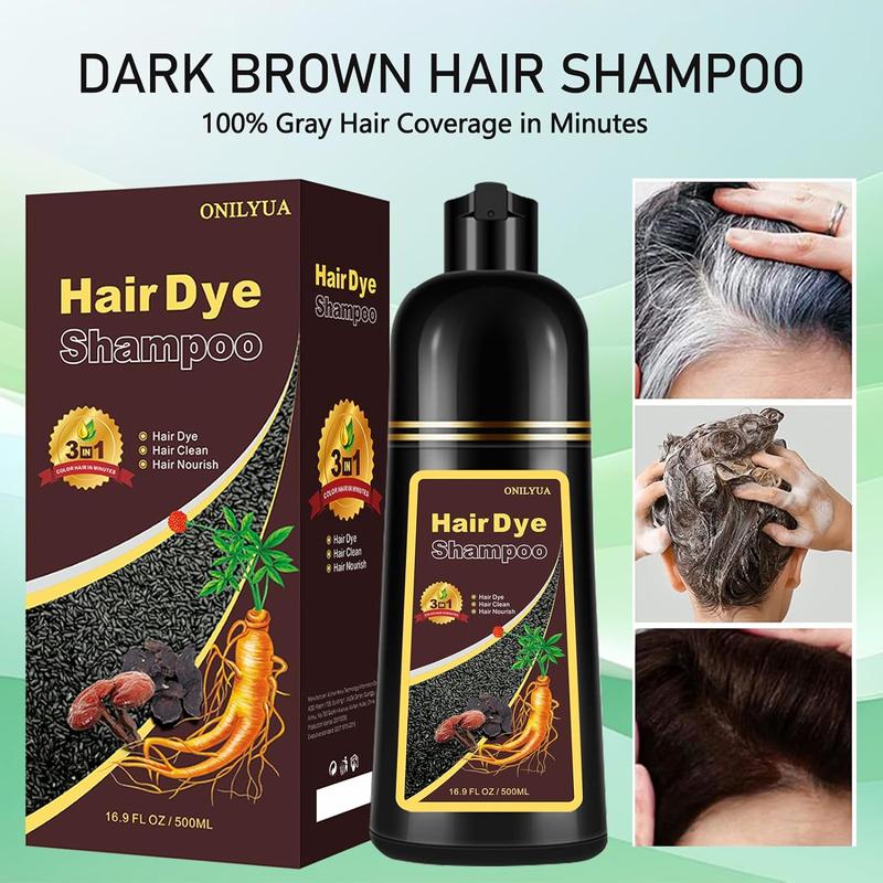 3-in-1 Instant Hair Dye Shampoo，Herbal Ingredients Hair Color Shampoo，Suitable For All Hair Types，100% Coverage of Gray Hair