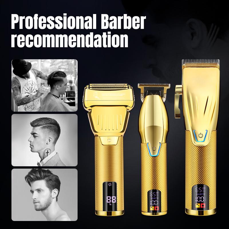 Professional hair clipper hair equipment 3 sets a set, men's home clipper bald machine hair salon high-power LCD display