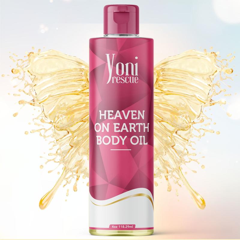 Heaven on Earth Body Oil, 4oz, with Apricot, Jojoba, Avocado Oils & Vitamin E Oil, Fast-Absorbing, Nourishes and Hydrates Skin, Skin Repair, Body Care, Ideal for All Skin Types, Heavenly Floral Fragrance Moisturizer by Yoni Rescue body oil