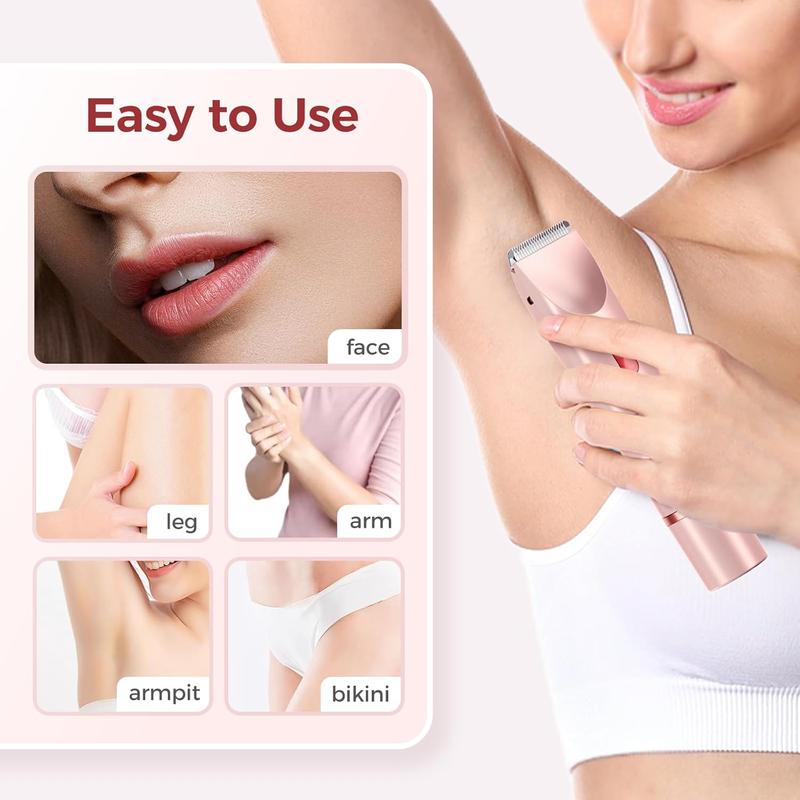 Bikini Trimmer for Women, Electric Shaver and Razor Rechargeable 2-in-1 Bodyand Facial Hair Removal Double Head forPainless Trimming of Pubic Face UnderarmLegs,IPX7 Waterproof