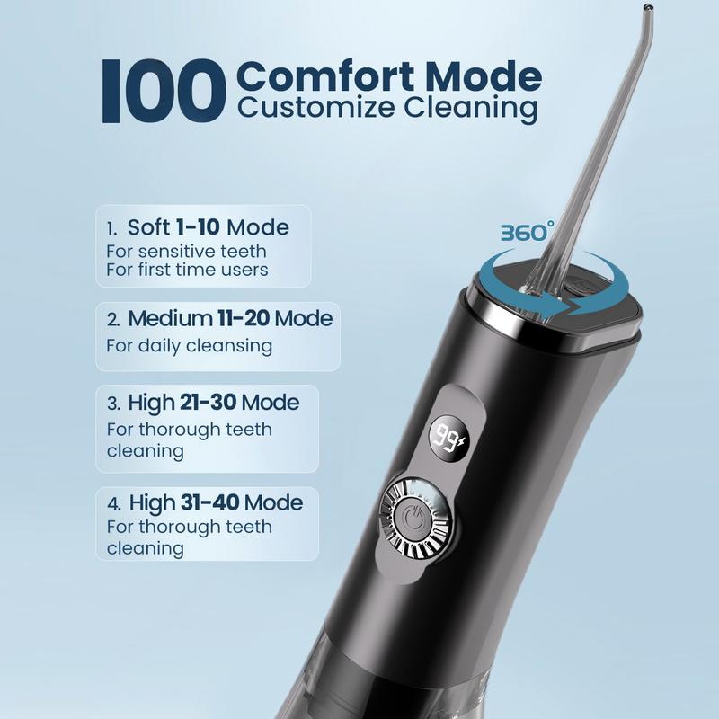 AILE Water Flossers,100 Clean Modes and LED Display,300ML Tank,50Day Battery Life,IPX7 Waterproof,Rechargeable  Portable Oral Irrigator,Brace Care,Gift