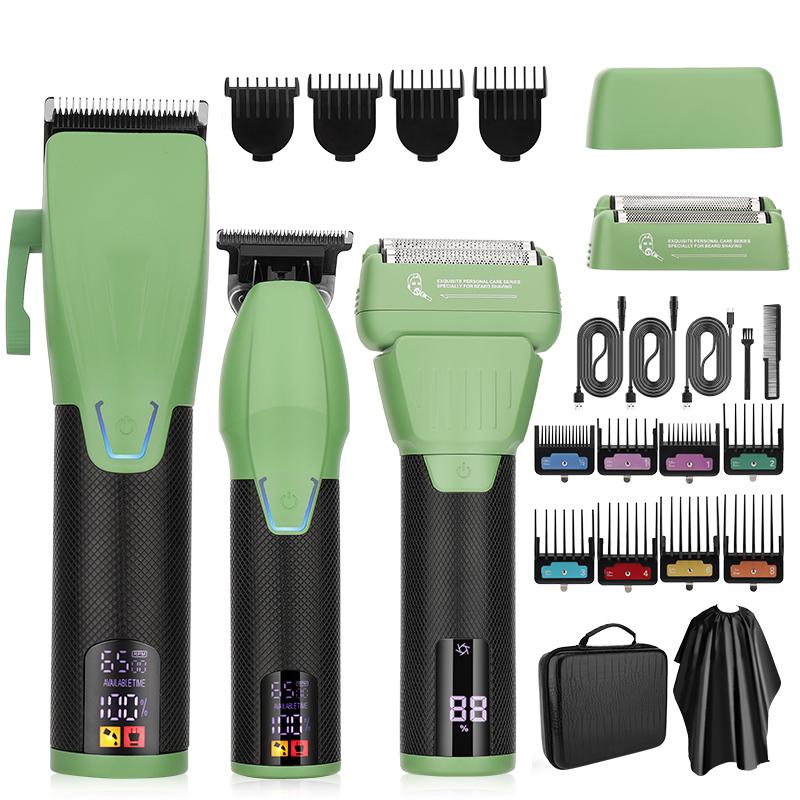 Professional hair clipper hair equipment 3 sets a set, men's home clipper bald machine hair salon high-power LCD display