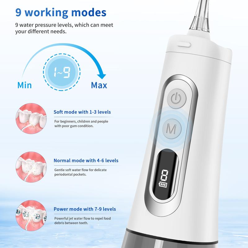 Water Flosser Cordless Dental Oral Irrigator with 9 Modes, 4 Replaceable Jet Tips