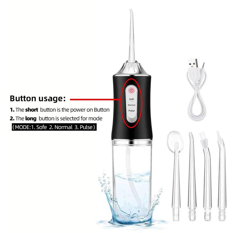 Portable Rechargeable Oral Irrigator, 1 Box Water Flosser & Accessories with Multifunctional Replacement Head, Oral Irrigator for Home & Travel, Electric Teeth Cleaner, Water Flosser for Teeth, Christmas Gift