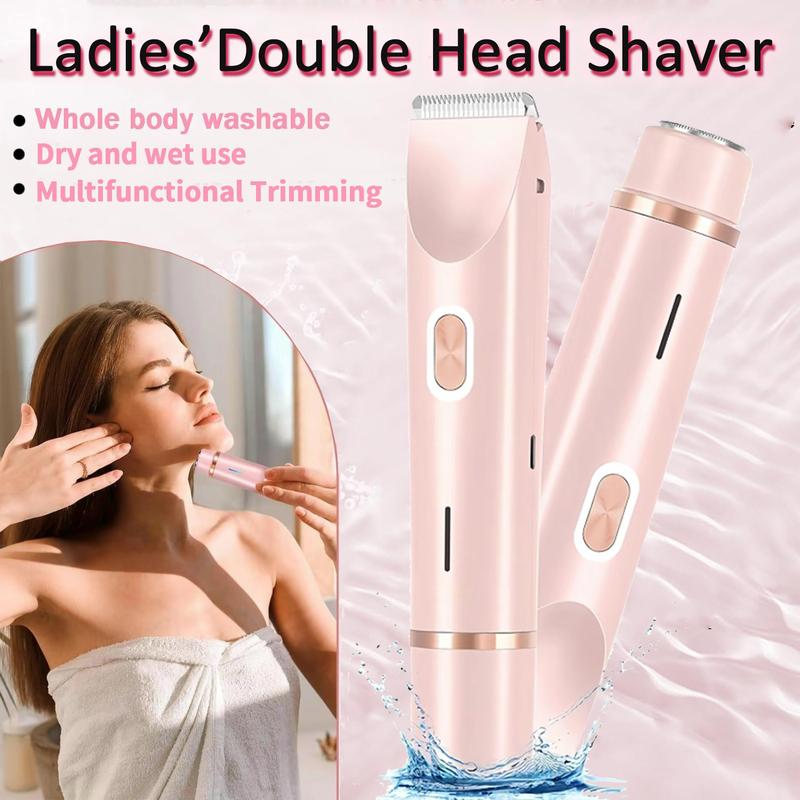 Bikini Trimmer for Women, Electric Shaver and Razor Rechargeable 2-in-1 Bodyand Facial Hair Removal Double Head forPainless Trimming of Pubic Face UnderarmLegs,IPX7 Waterproof