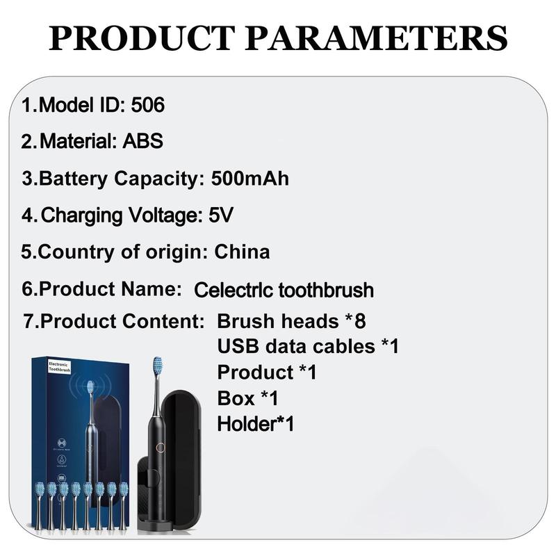 Rechargeable Electric Toothbrush Set, Electric Toothbrush & 8 Replacement Brush Heads & Travel Case, Toothbrush Kit, Oral Care Product for Adults