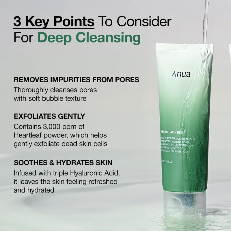 ANUA Heartleaf Quercetinolth Pore Deep Cleansing Foam for Hydrating All Skin Types - Adult Formula