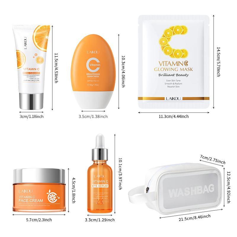 Vitamin C Moisturizing Skin Care Kit, 1 Facial Cleanser & 1 Face Moisturizer &1 Skin Care Serum & 1 Sun Care Cream &1 Makeup Bag & 5 Facial Masks