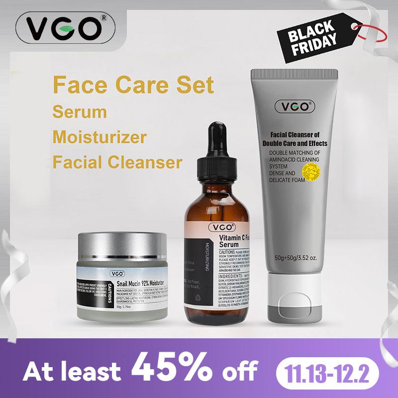 VGO-Vitamin C Serum, Moisturizer, and Facial Cleanser Set Cleansing Moisturizing Suitable for sensitive skin-Live Skincare Radiance-A