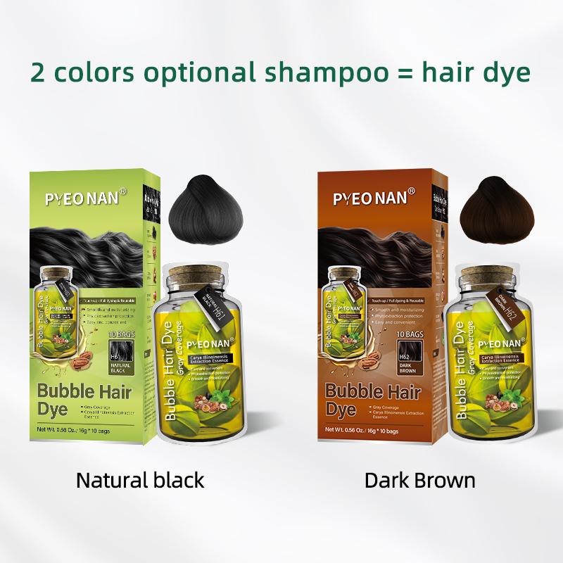 PYEONAN Unisex Bubble Hair Dye, Black or Dark Brown Coloring with Natural Plant Extracts, 2 In 1 Grey Coverage & Haircare Hair Dyeing Gel