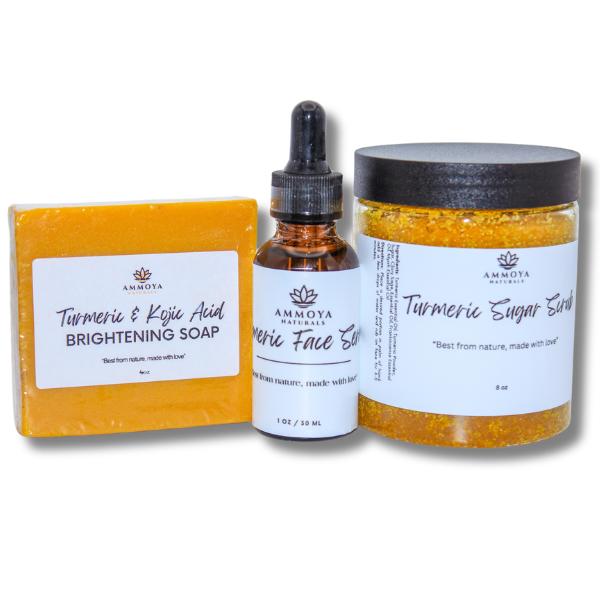 Triple Threat Cleansing Set- Face Serum, Sugar Scrub and Brightening Soap Hydrate Lightweight