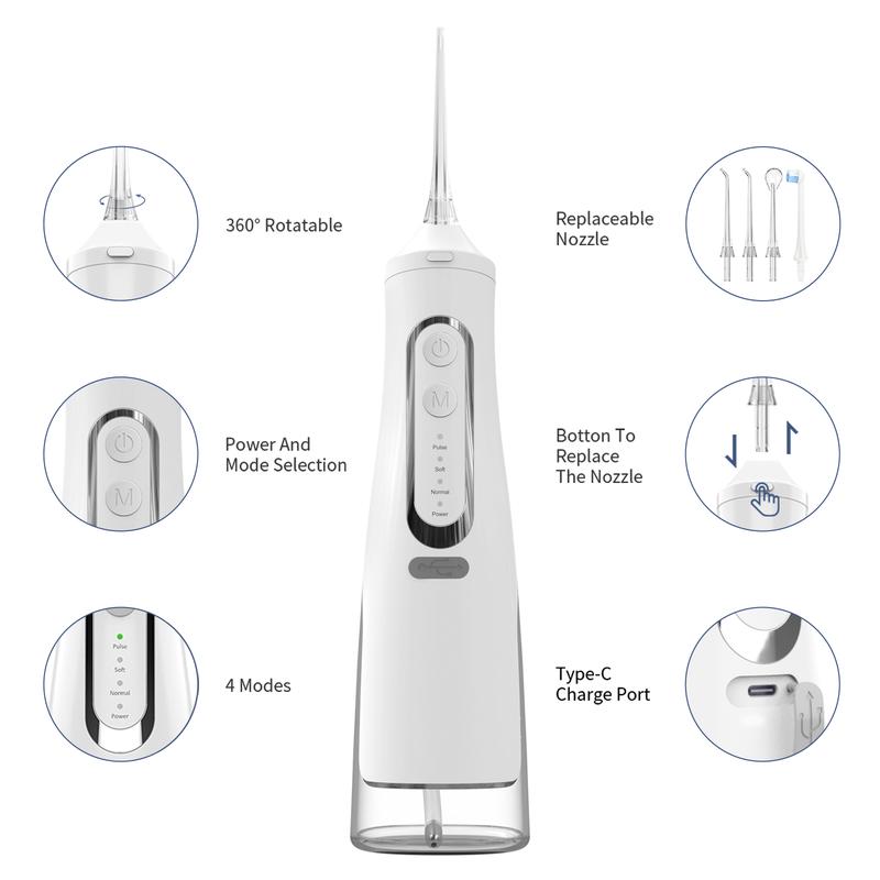 USB Rechargeable Cordless Water Flosser - Oral Irrigator, Portable Rechargeable Long Battery Life Water Teeth Flosser for Home Travel USB Rechargeable