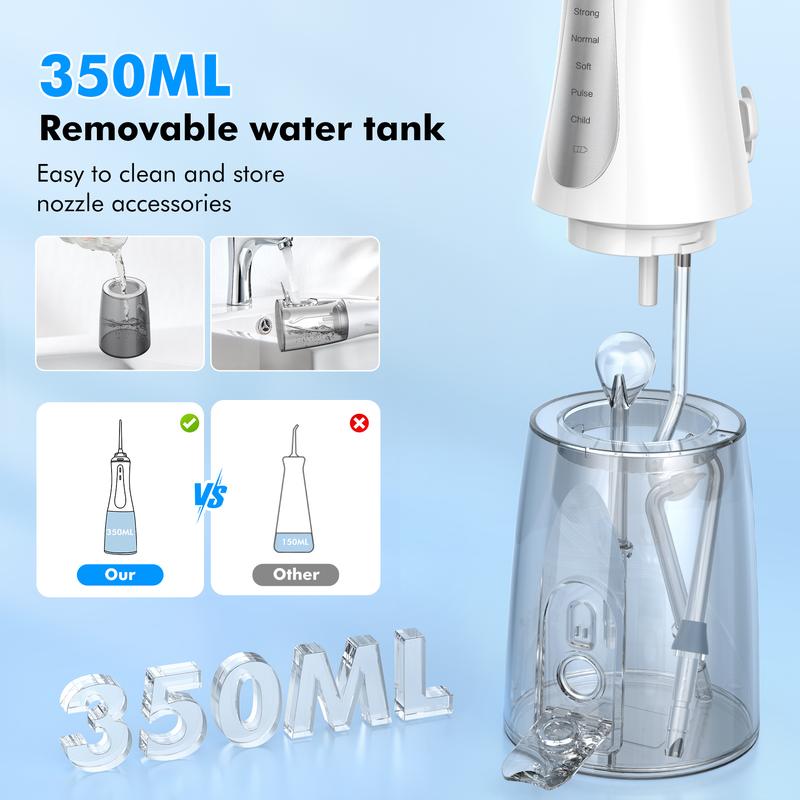 Angevol Powerful Water Flosser. Portable Oral Irrigator. 6 Nozzles. 350ml. IPX7 Waterproof. Household. Cleaning. Cordless