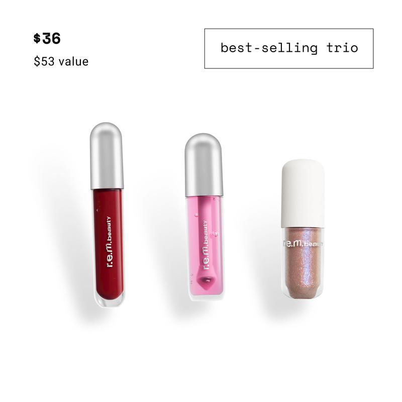 r.e.m. beauty top-selling trio (glossy balm + lip oil + liquid eyeshadow) makeup set