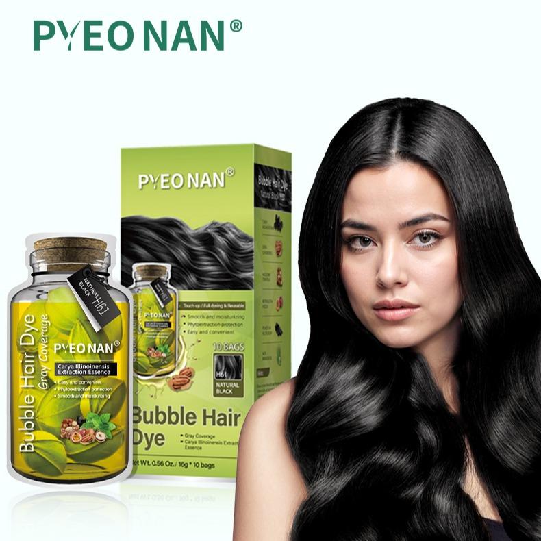 PYEONAN Unisex Bubble Hair Dye, Black or Dark Brown Coloring with Natural Plant Extracts, 2 In 1 Grey Coverage & Haircare Hair Dyeing Gel