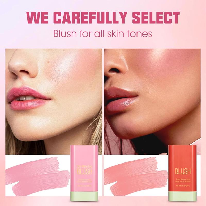 Blush Stick for Cheeks 2 PCS Makeup Blush Stick Hydrated Solid,Cream Natural Nude Makeup Blush Stick Cream for Face Lips Eyes (Shy Pink+Orange)