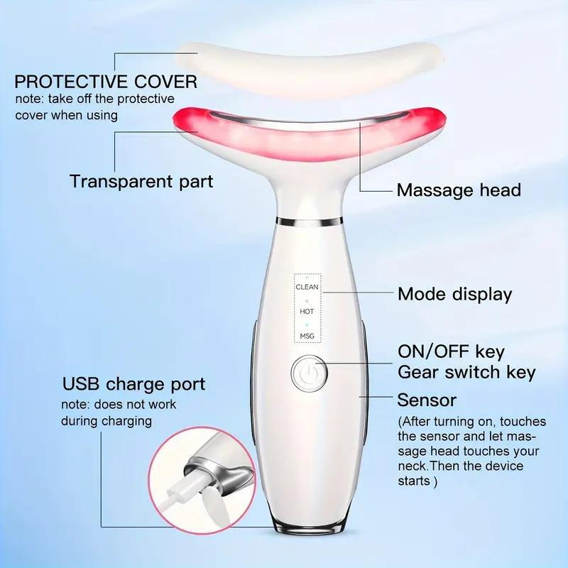 USB Rechargeable LED Neck & Face Lifting Massager, 3 Color Modes Facial Skin Care Tool, Multifunctional Skin Care Instrument for Women