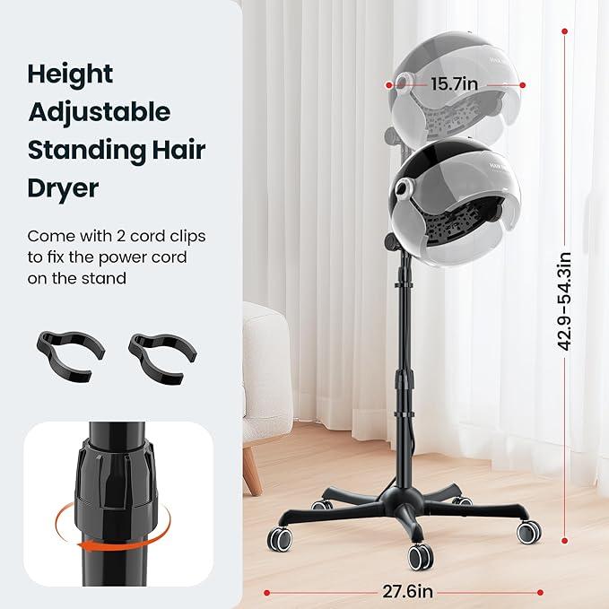 Professional Stand Hair Dryer Adjustable Hooded Floor Hair Bonnet Dryer with Wheels for Salon Hair Styling Tools and Hair Treat Hair- Treatment, Hot Perm, Hair- Drying, Spot- Caring, etc.