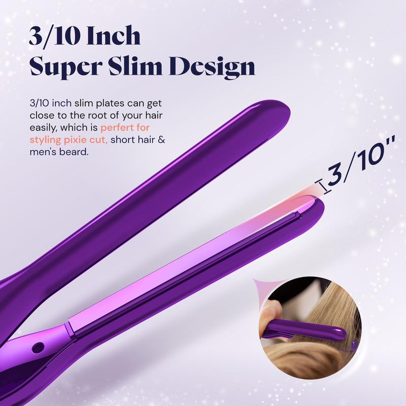 Manelix 0.3 Inch Super Slim Design Mini Flat Iron for Short Hair, 2 in 1 Hair Straightener and Curler, Dual Voltage PTC and Ceramic Small Flat Iron Hair Straightener