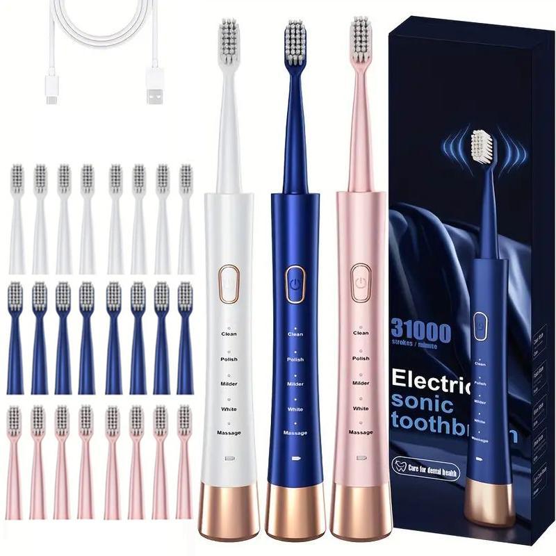 Christmas Electric Toothbrush, 1 Box Rechargeable Sonic Teeth Cleaning Toothbrush with 8 Counts Brush Heads, Portable Toothbrush for Adults, Electric Teeth Cleaner, Gift for Christmas, Fall, Winter Gift, Gift