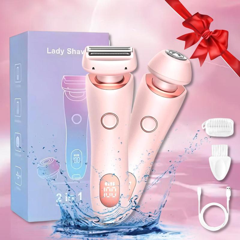 Electric Shaver, Women's Shaver, Body Instrument Bikini Trimmer, Electric Shaver And Razor Rechargeable, 2-In-1 Body And Facial Epilator, Waterproof IPX7, Removable & Interchangeable Heads, Dual Head Configuration, Intelligent LED Display, Christmas Gift