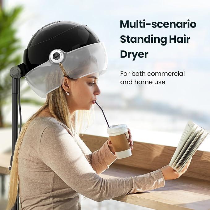 Professional Stand Hair Dryer Adjustable Hooded Floor Hair Bonnet Dryer with Wheels for Salon Hair Styling Tools and Hair Treat Hair- Treatment, Hot Perm, Hair- Drying, Spot- Caring, etc.