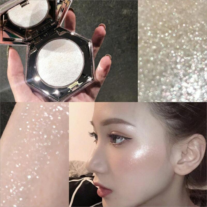 Pearl White Silver Face Highlighter Makeup Shimmer Glitter Diamond Sparkly Highlighters Makeup Palette Powder, Oil Control Flawless Makeup Setting Powder, Lightweight Face Powder Makeup & Finishing Powder, Lasting Matte Pressed Powder